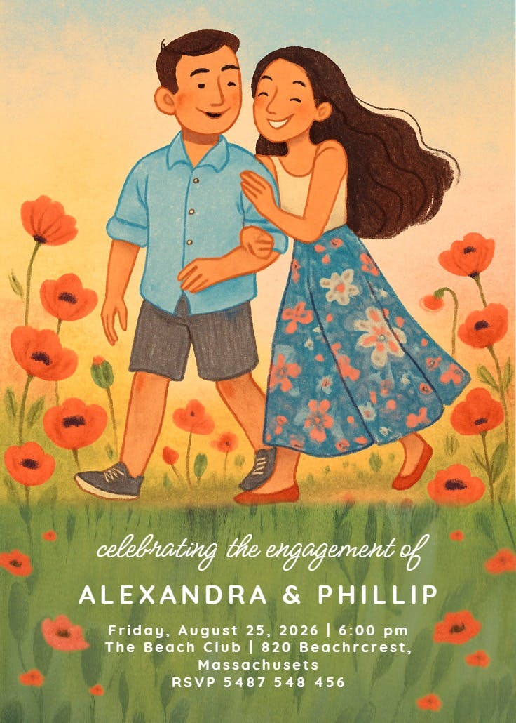Poppies & promises - engagement party invitation