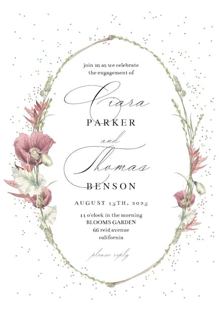 Poppy flower wreath - engagement party invitation