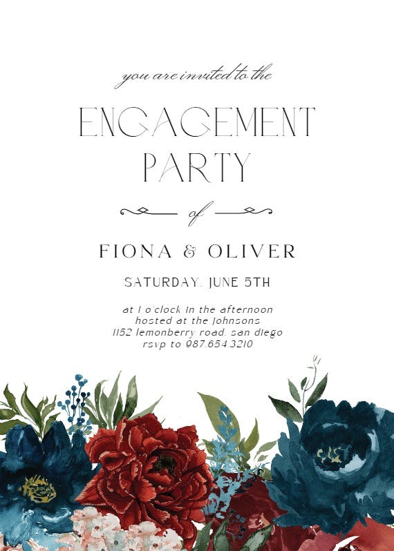 Purple flowers - engagement party invitation