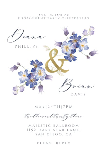 Purple Flowers Decoration - Engagement Party Invitation