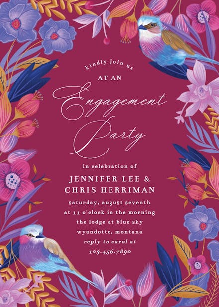 Purple nature frame - engagement party invitation