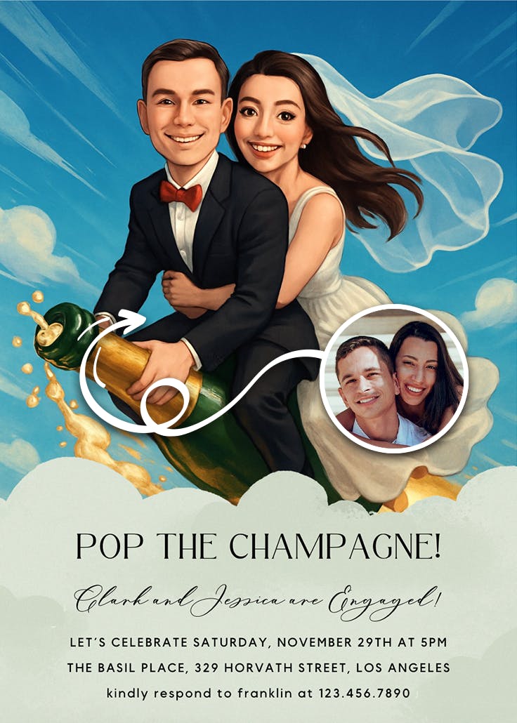 Rocket champagne -  invitación para fiesta de compromiso