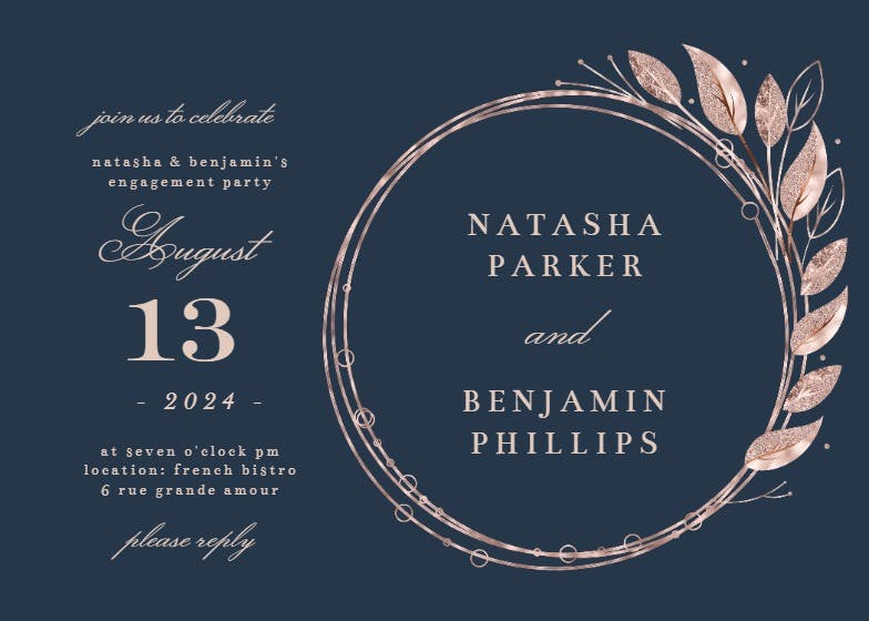 Rose gold geometric floral frames - engagement party invitation