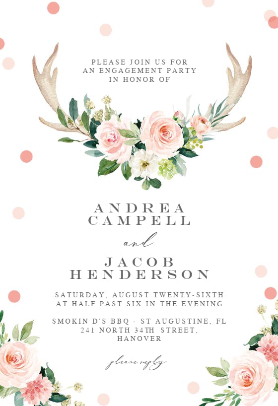 Roses & deer antler - engagement party invitation