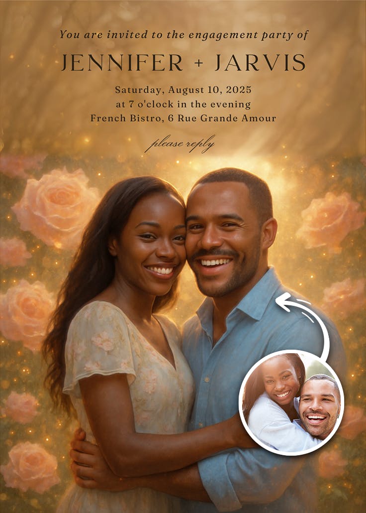Roses & vows -  invitación para fiesta de compromiso