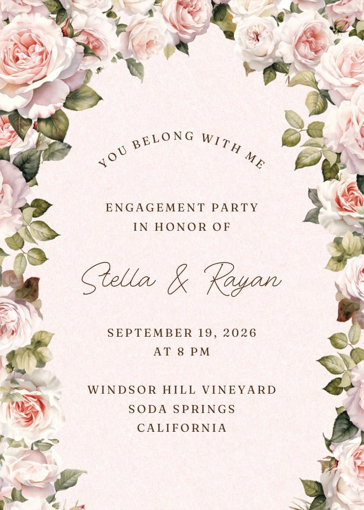 Rosy romance -  invitación para fiesta de compromiso