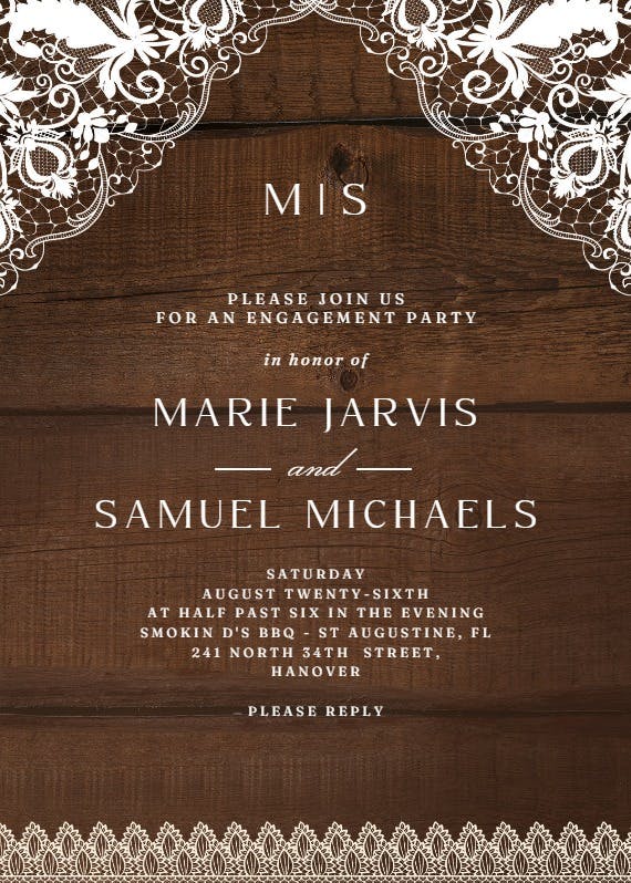 Rustic lace - engagement party invitation