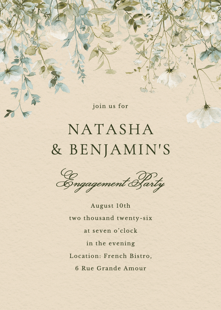 Sage leaves - engagement party invitation