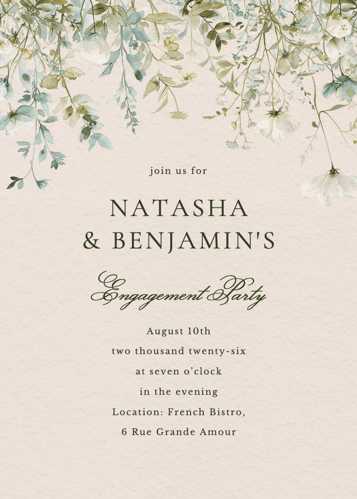 Sage leaves - engagement party invitation