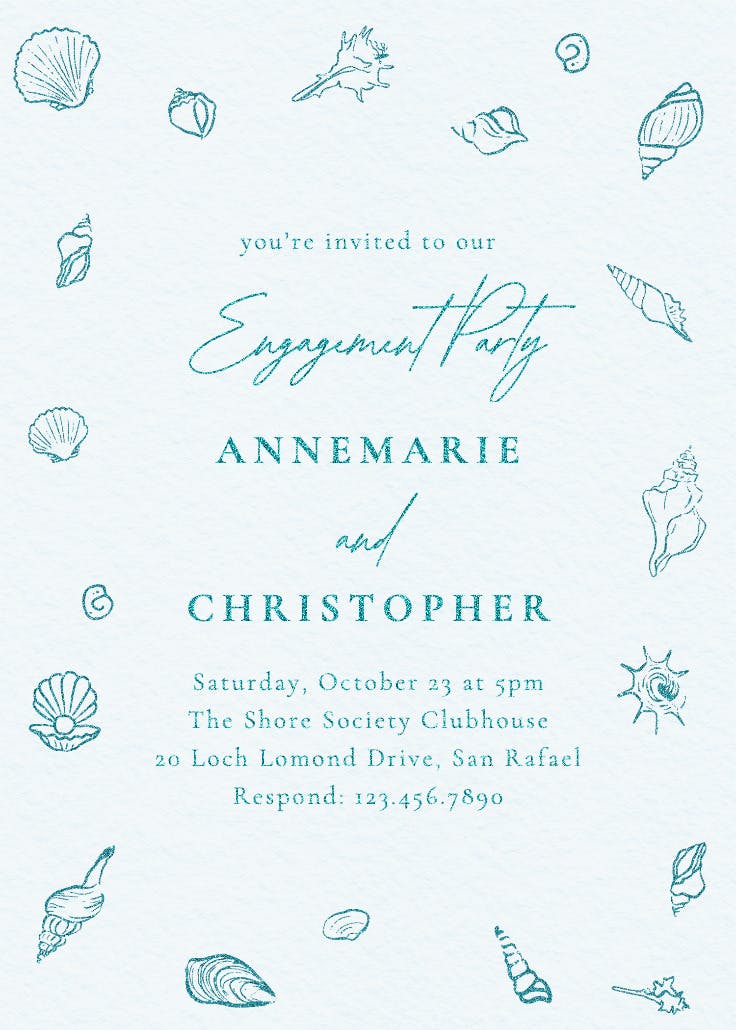 Seashore shells - engagement party invitation