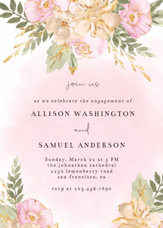 Shabby chic flowers - engagement party invitation