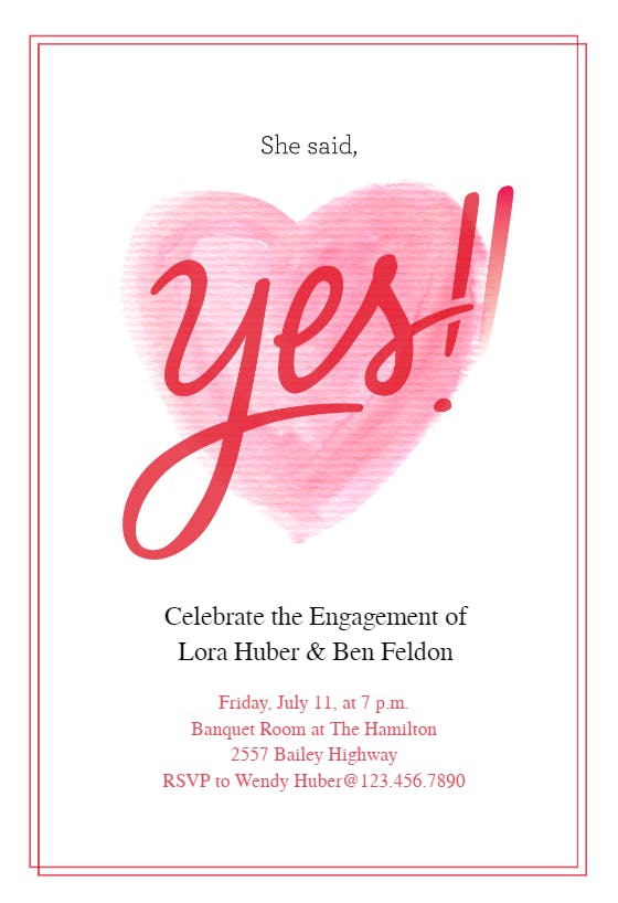 She said yes - engagement party invitation