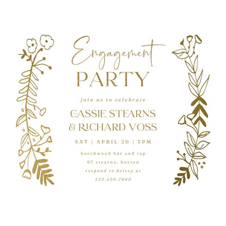 Side by side gold - engagement party invitation