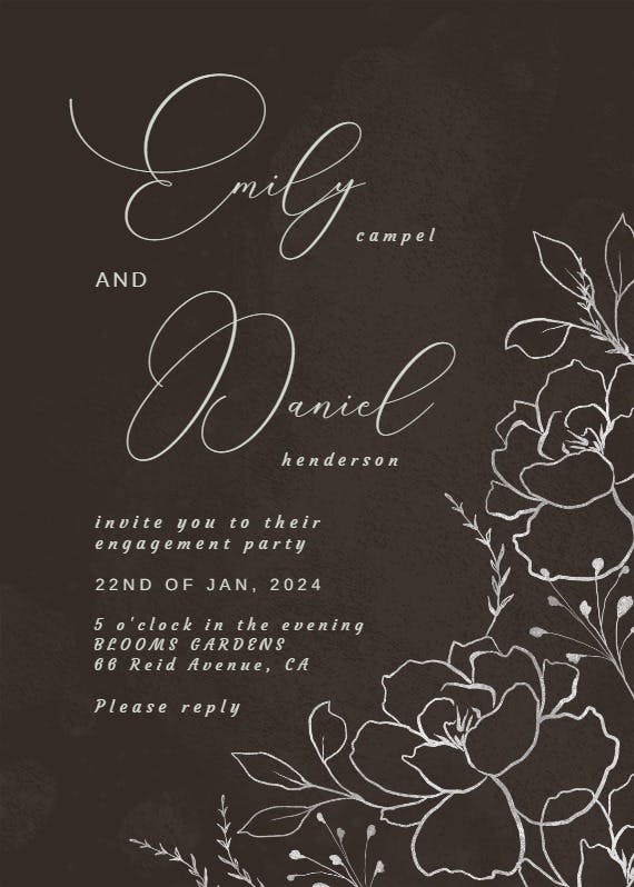 Silver florals - engagement party invitation