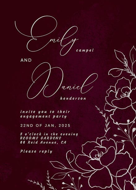 Silver florals - engagement party invitation