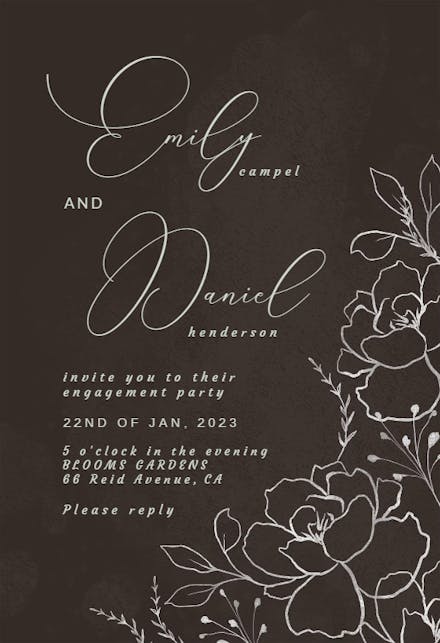Silver Florals - Engagement Party Invitation