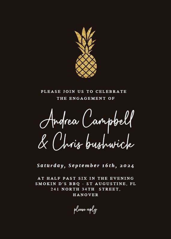 Simple gold pineapple -  invitación para fiesta de compromiso
