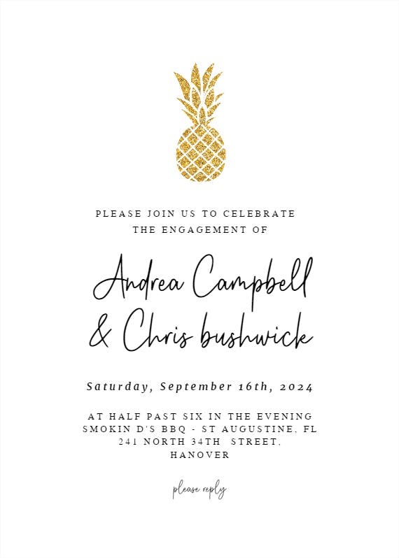Simple gold pineapple -  invitación para fiesta de compromiso