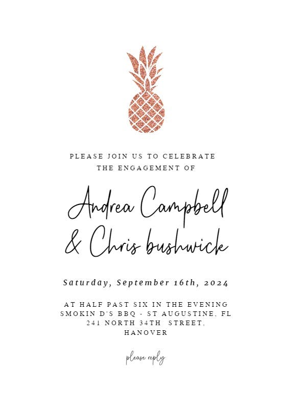 Simple gold pineapple - engagement party invitation