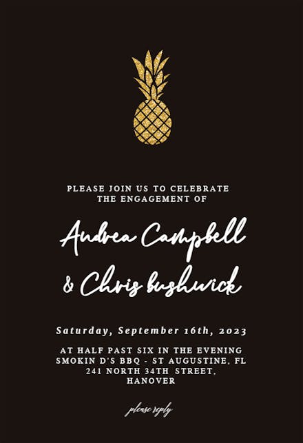Simple Gold Pineapple - Engagement Party Invitation