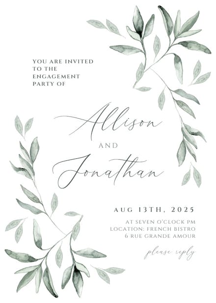 Simple ivy and sage - engagement party invitation