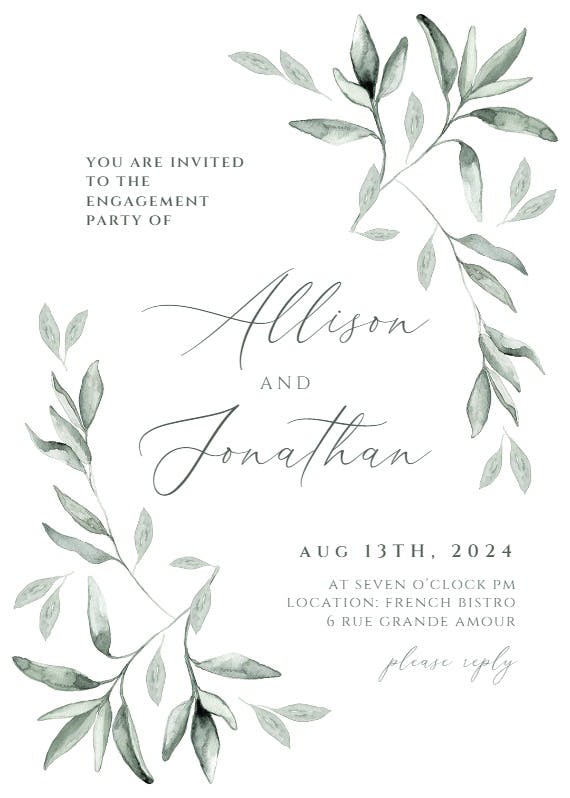 Simple ivy and sage -  invitación para fiesta de compromiso