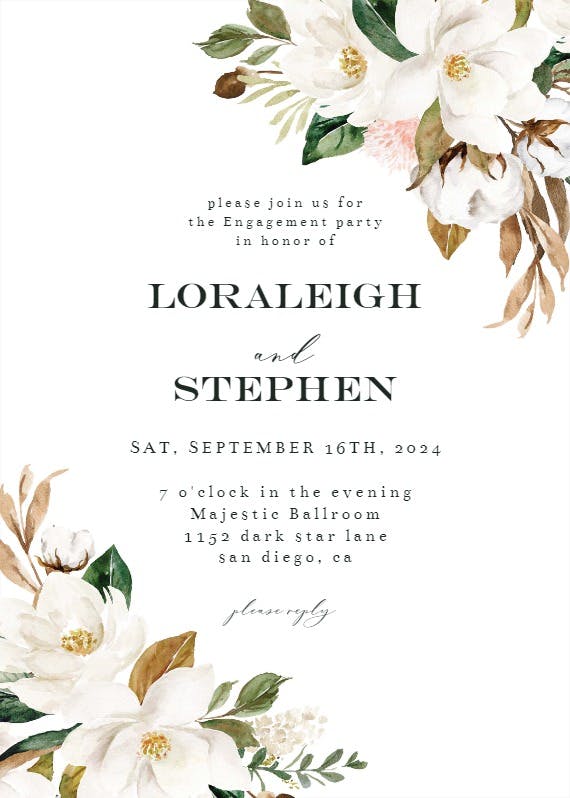 Simple magnolia - engagement party invitation