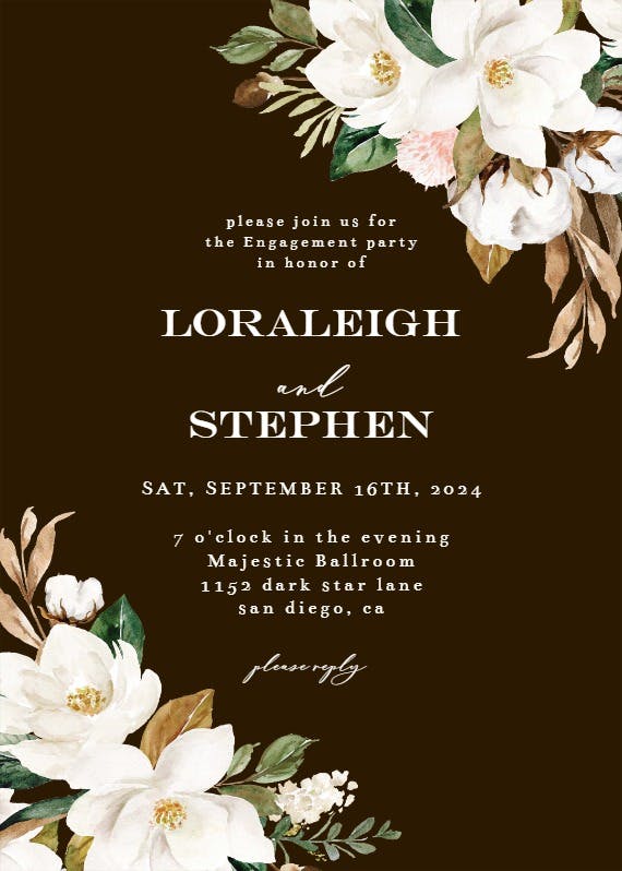 Simple magnolia - engagement party invitation