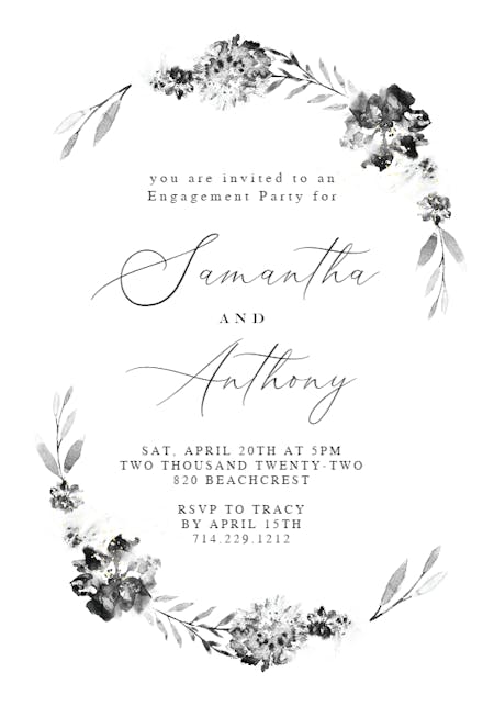 Smokey Flowers Wreath - Engagement Party Invitation