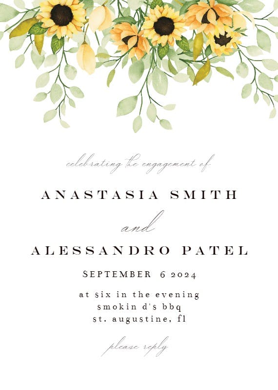 Soft pastel sunflower - engagement party invitation