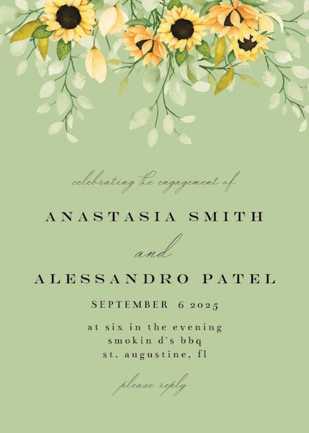 Soft pastel sunflower - engagement party invitation