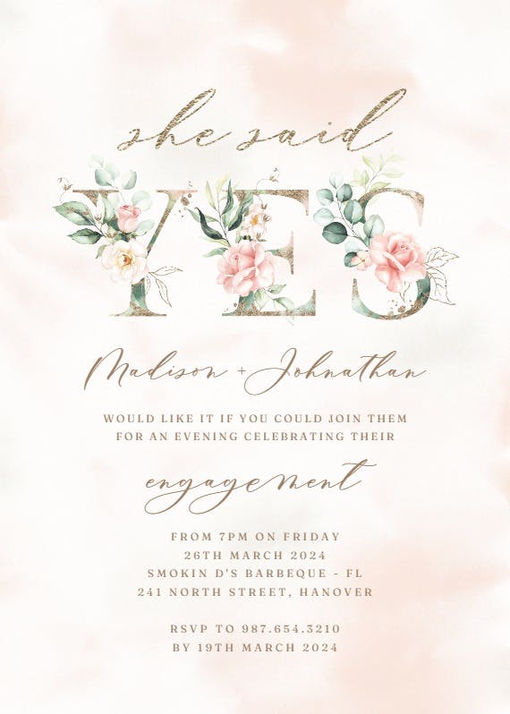 Soft roses - engagement party invitation