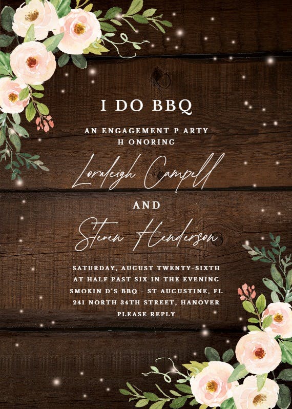 Sparkling rustic floral - engagement party invitation