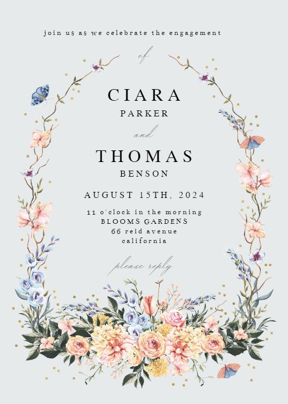 Spring dusty frame - engagement party invitation