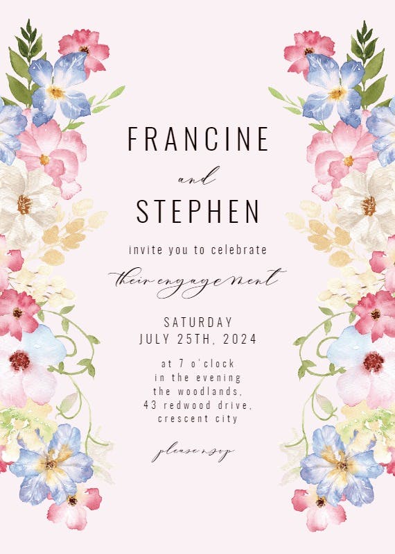 Spring fairy flower -  invitación para fiesta de compromiso