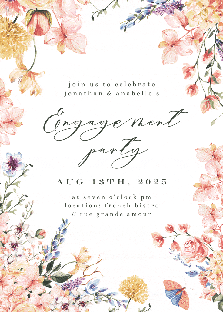 Spring warming flowers -  invitación para fiesta de compromiso