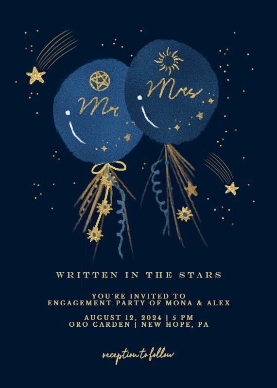 Starry in the golden stars -  invitación para fiesta de compromiso