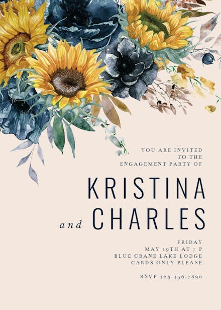 Sunflower and blue - engagement party invitation