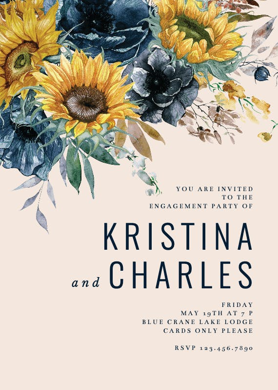 Sunflower and blue - engagement party invitation