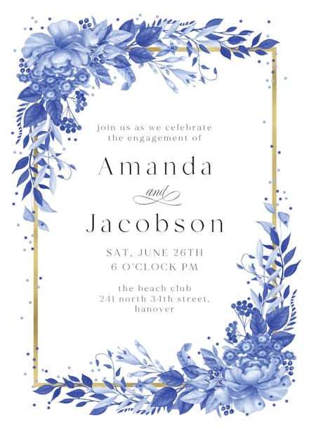 Surreal indigo bouquet - engagement party invitation