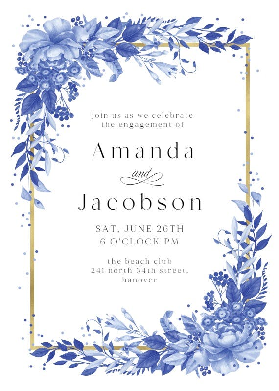 Surreal indigo bouquet - engagement party invitation