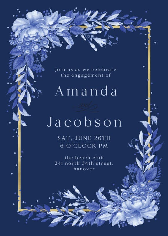 Surreal indigo bouquet - engagement party invitation
