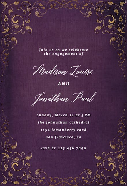 Swirls and Frames Purple - Engagement Party Invitation