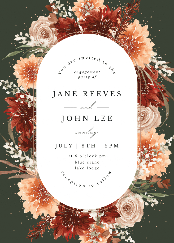 Terracotta round frame - engagement party invitation