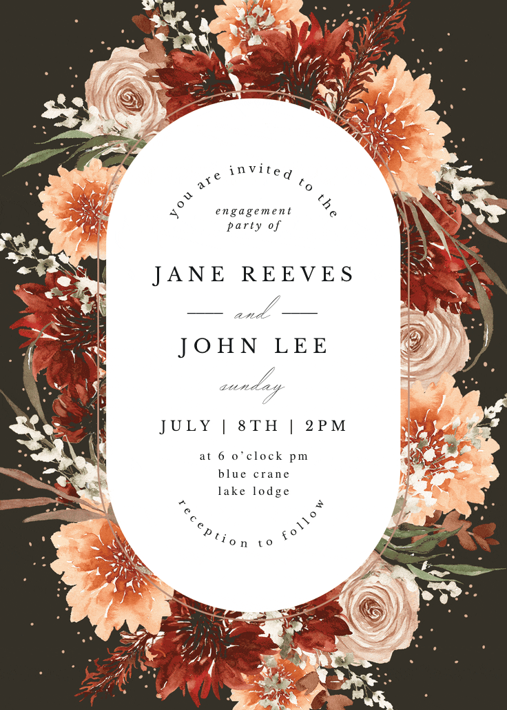 Terracotta round frame - engagement party invitation