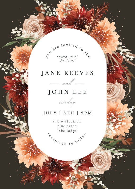 Terracotta round frame - engagement party invitation