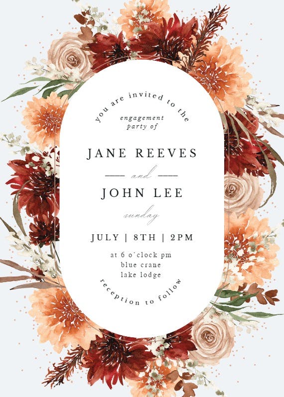 Terracotta round frame - engagement party invitation