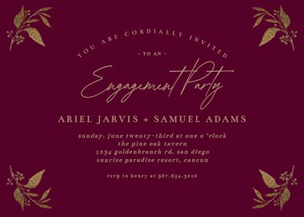 Tiny gold botanical - engagement party invitation