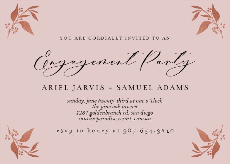 Tiny Gold Botanical - Engagement Party Invitation Template (Free ...