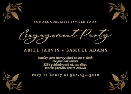 Tiny Gold Botanical - Engagement Party Invitation Template (Free ...